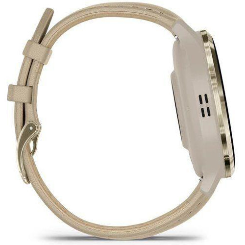 Garmin Venu 3S Soft Gold S. Steel Bezel w. French Gray Case and Leather Band (010-02785-55)