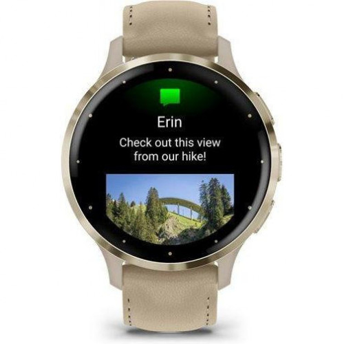 Garmin Venu 3S Soft Gold S. Steel Bezel w. French Gray Case and Leather Band (010-02785-55)