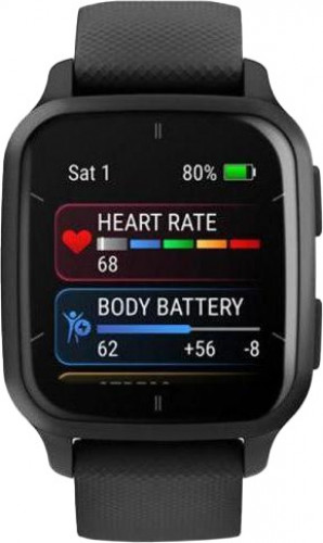 Garmin Venu Sq 2 – Music Edition Slate Aluminum Bezel with Black Case and Silicone Band (010-02700-00/10/80)