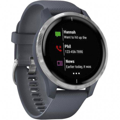 Garmin Venu Silver Stainless Steel Bezel w. Granite Blue and Silicone B. (010-02173-01/03)