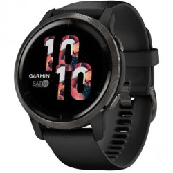 Garmin Venu 2 Slate Stainless Steel Bezel with Black Case and Silicone Band (010-02430-11/01)