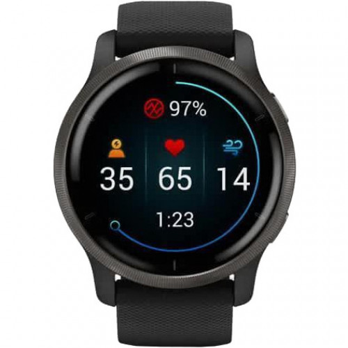 Garmin Venu 2 Slate Stainless Steel Bezel with Black Case and Silicone Band (010-02430-11/01)