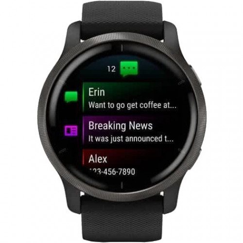 Garmin Venu 2 Slate Stainless Steel Bezel with Black Case and Silicone Band (010-02430-11/01)