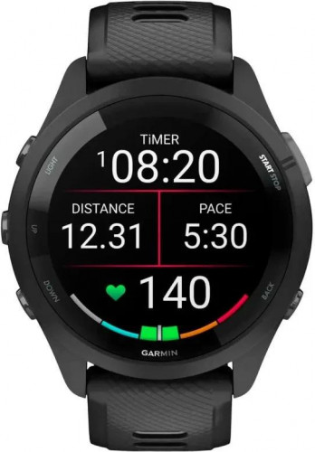 Garmin Forerunner 265 Black Bezel and Case w. Black/Powder Gray Silicone Band (010-02810-00/10/50)