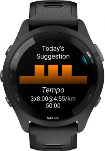 Garmin Forerunner 265 Black Bezel and Case w. Black/Powder Gray Silicone Band (010-02810-00/10/50)