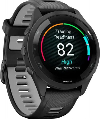 Garmin Forerunner 265 Black Bezel and Case w. Black/Powder Gray Silicone Band (010-02810-00/10/50)
