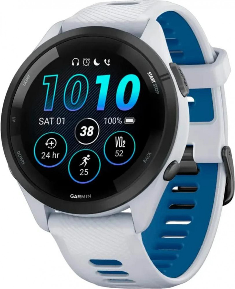 Garmin Forerunner 265 Black Bezel w. Whitestone Case and Whitestone/Tidal Blue S. Band (010-02810-01/11/51)