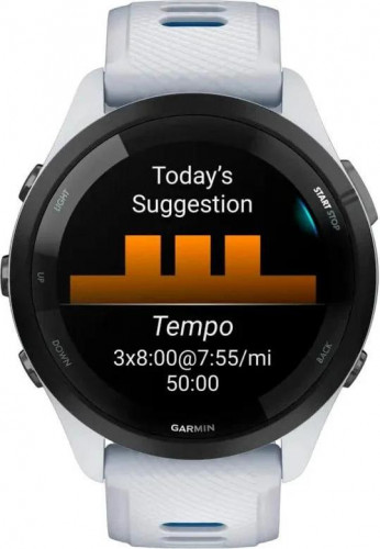 Garmin Forerunner 265 Black Bezel w. Whitestone Case and Whitestone/Tidal Blue S. Band (010-02810-01/11/51)
