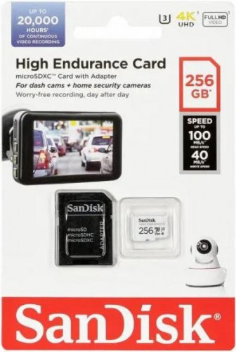 SanDisk 256 GB microSDXC High Endurance UHS-I U3 V30 + SD adapter SDSQQNR-256G-GN6IA