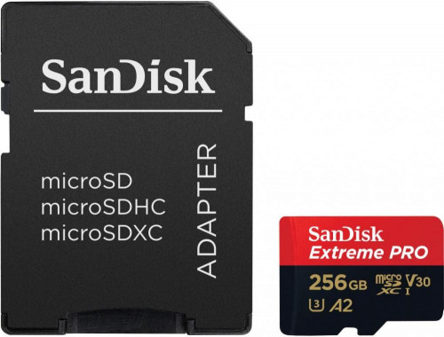 SanDisk 256 GB microSDXC UHS-I U3 Extreme Pro + SD Adapter SDSQXCD-256G-GN6MA