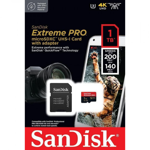 SanDisk 1 TB microSDXC UHS-I U3 Extreme Pro + SD Adapter (SDSQXCD-1T00-GN6MA)