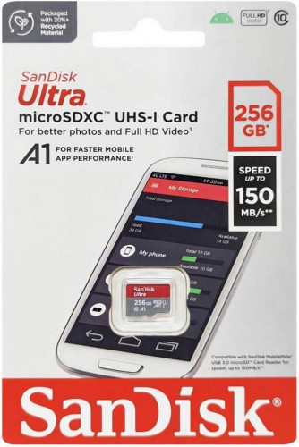 SanDisk 256 GB microSDXC UHS-I Ultra A1 + SD adapter (SDSQUAC-256G-GN6MN)