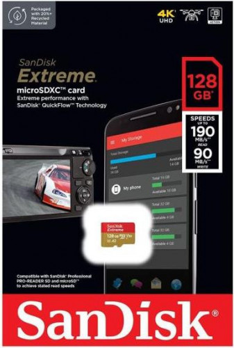 SanDisk 128 GB microSDXC UHS-I U3 V30 A2 Extreme (SDSQXAA-128G-GN6MN)