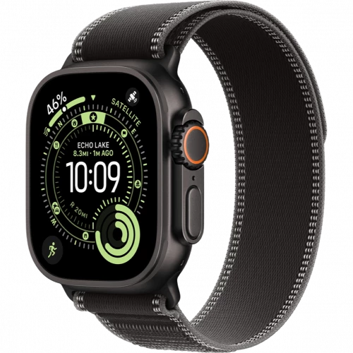 Apple Watch Ultra 3 GPS + Cellular 49mm Black Tit. Case w. Black/Charcoal Trail Loop - M/L (MF1H4)