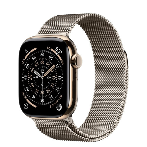 Apple Watch Series 11 GPS + Cellular 42mm Gold Tit. Case w. Natural Milanese Loop (MF9M4+MGHY4)