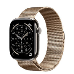 Apple Watch Series 11 GPS + Cellular 46mm Natural Tit. Case w. Gold Milanese Loop - M/L (MFAY4+MGJ54)