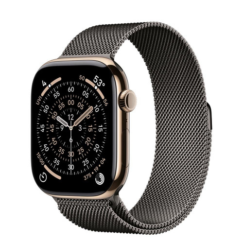 Apple Watch Series 11 GPS + Cellular 46mm Gold Tit. Case w. Slate Milanese Loop - M/L (MFC34+MGJ74)