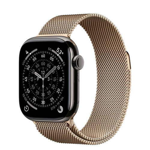 Apple Watch Series 11 GPS + Cellular 42mm Slate Tit. Case w. Gold Milanese Loop (MF9K4+MGJ04)