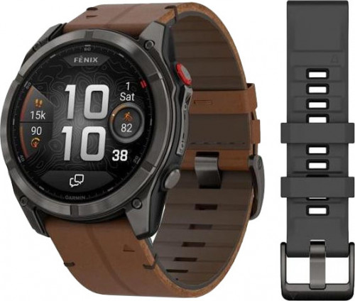 Garmin Fenix 8 Pro 51mm AMOLED Carbon Gray DLC Titanium with Chestnut Leather Band (010-03199-40)