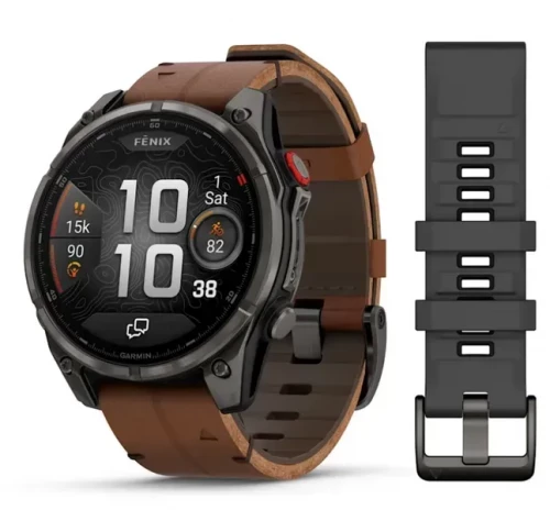Garmin Fenix 8 Pro 47mm AMOLED Carbon Gray DLC Titanium with Chestnut Leather Band (010-03198-40)