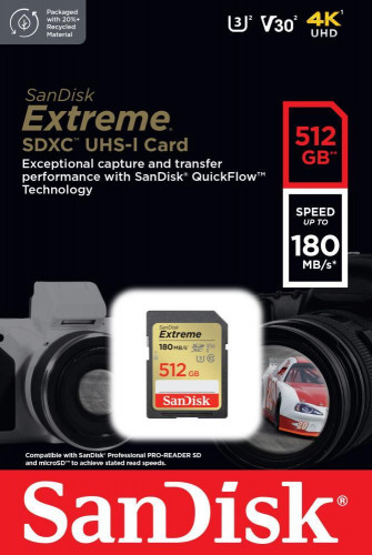 SanDisk 512 GB SDXC UHS-I U3 V30 Extreme (SDSDXVV-512G-GNCIN)
