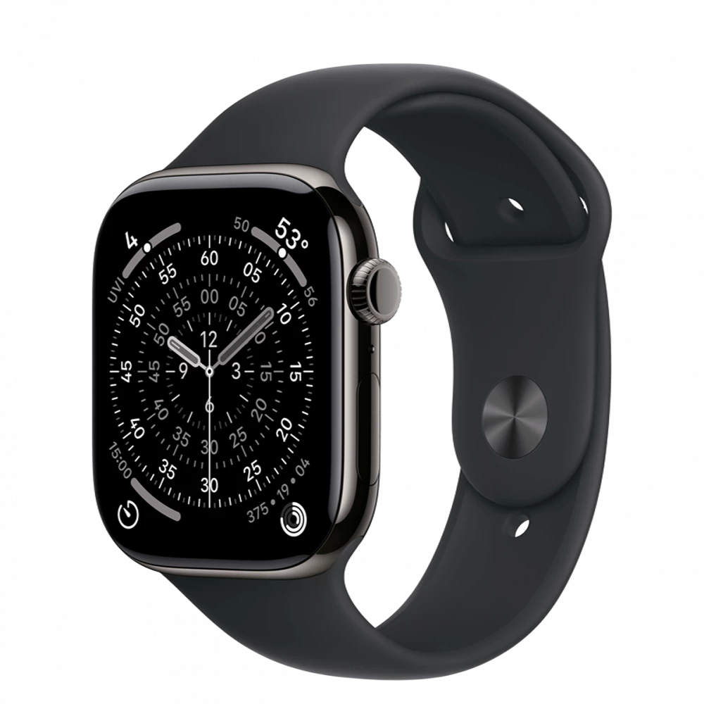 Apple Watch Series 11 GPS + Cellular 46mm Slate Tit. Case w. Black S. Band - S/M (MFD14)