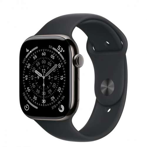 Apple Watch Series 11 GPS + Cellular 46mm Slate Tit. Case w. Black S. Band - S/M (MFD14)