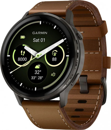 Garmin Venu 4 45 mm Slate with Brown Leather Band (010-03014-03)