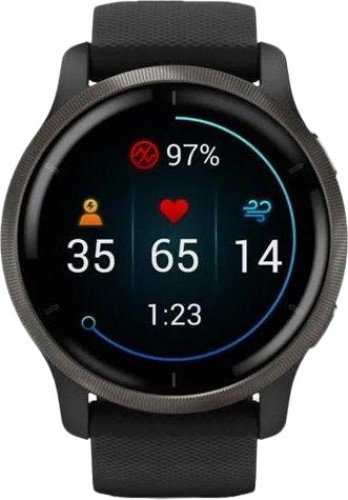 Garmin Venu 2 Slate with Black Leather Band (010-02430-21)