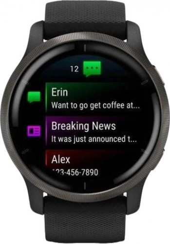 Garmin Venu 2 Slate with Black Leather Band (010-02430-21)