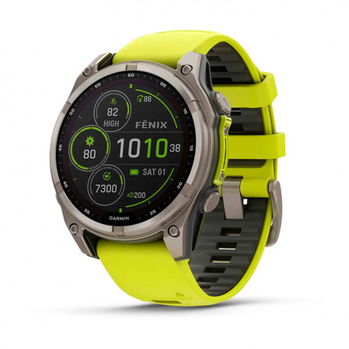 Garmin Fenix 8 47mm Solar Sapphire Titanium w. Amp Yellow/Graphite Silicone Band (010-02906-20/21) openbox