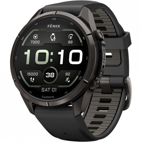 Garmin Fenix 9 Pro 43mm Carbon Gray DLC Titanium with Black/Pebble Gray Silicone Band (010-04335-15/16)