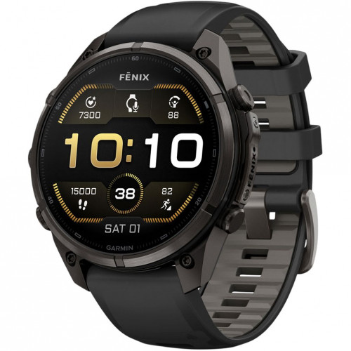 Garmin Fenix 9 Pro 47mm Carbon Gray DLC Titanium with Black/Pebble Gray Silicone Band (010-04336-15/16)