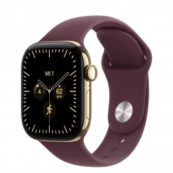 Apple Watch Series 12 GPS + Cellular 42mm Radiant Gold Titanium Case with Burgundy Sport Band S/M (MJGJ4)