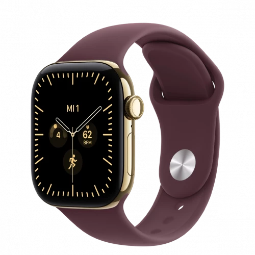 Apple Watch Series 12 GPS + Cellular 42mm Radiant Gold Titanium Case with Burgundy Sport Band S/M (MJGJ4)