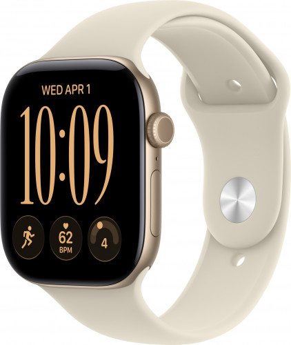 Apple Watch Series 12 GPS 46mm Light Gold Aluminum Case with Sand Sport Band M/L (MJEP4)