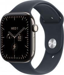Apple Watch Series 12 GPS + Cellular 46mm Natural Titanium Case with Navy Blue Sport Band S/M (MJGM4)
