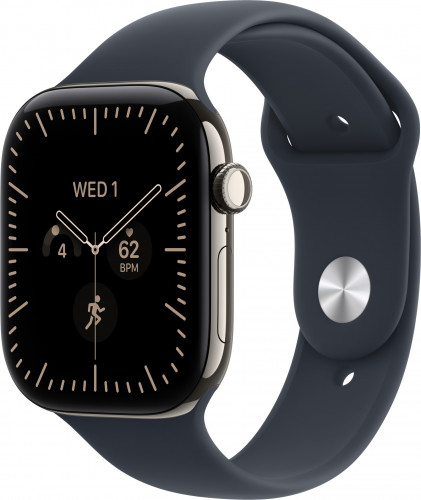 Apple Watch Series 12 GPS + Cellular 46mm Natural Titanium Case with Navy Blue Sport Band M/L (MJGN4)