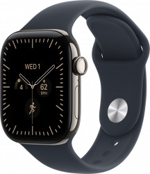 Apple Watch Series 12 GPS + Cellular 42mm Natural Titanium Case with Navy Blue Sport Band S/M (MJGF4)