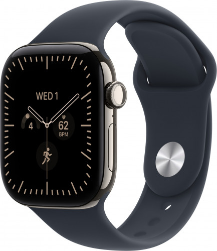 Apple Watch Series 12 GPS + Cellular 42mm Natural Titanium Case with Navy Blue Sport Band M/L (MJGG4)
