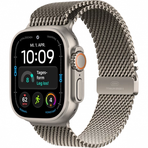 Apple Watch Ultra 4 Natural Titanium Case with Natural Titanium Milanese Loop - Small (MJA84)