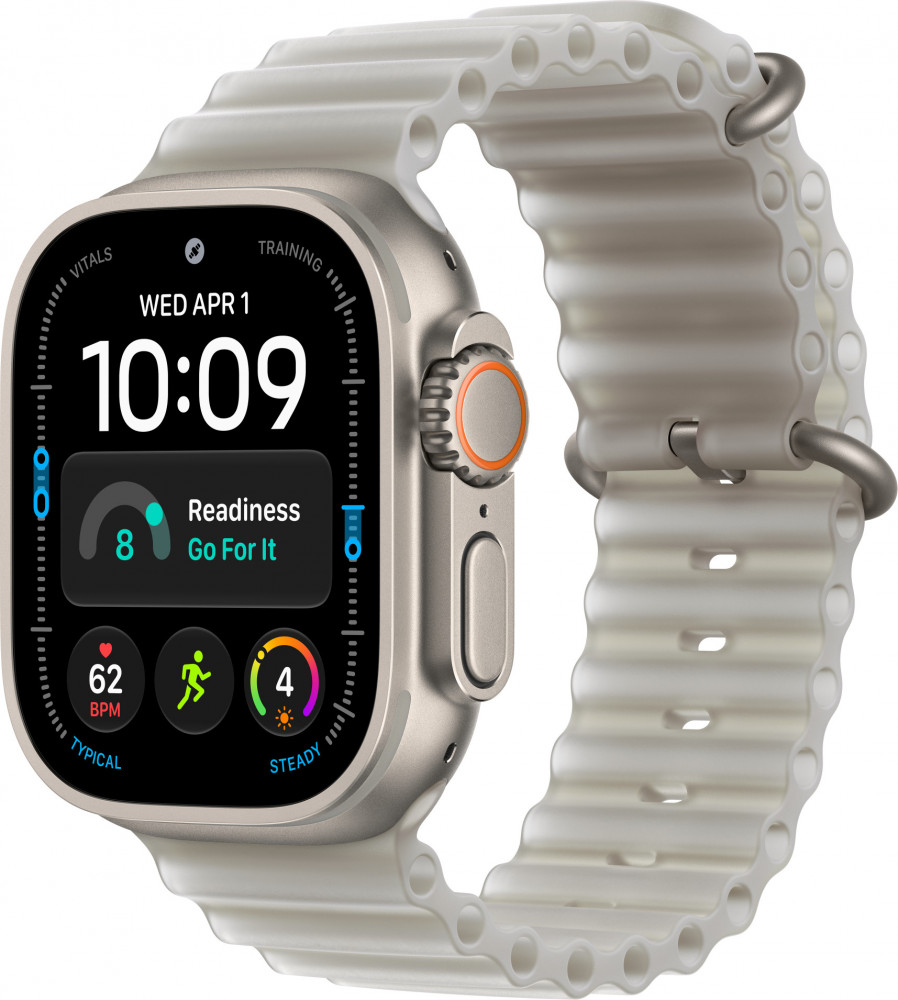 Apple Watch Ultra 4 Natural Titanium Case with Translucent Gray Ocean Band (MJAD4)