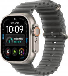 Apple Watch Ultra 4 Natural Titanium Case with Translucent Black Ocean Band (MJCR4+MK7P4)