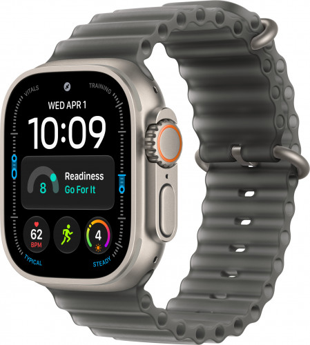 Apple Watch Ultra 4 Natural Titanium Case with Translucent Black Ocean Band (MJCR4+MK7P4)