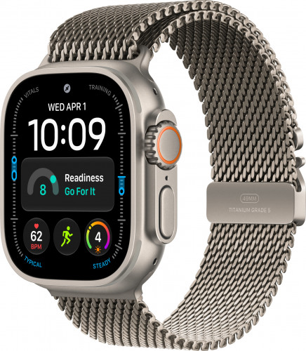 Apple Watch Ultra 4 Natural Titanium Case with Natural Titanium Milanese Loop - Medium (MJA94)