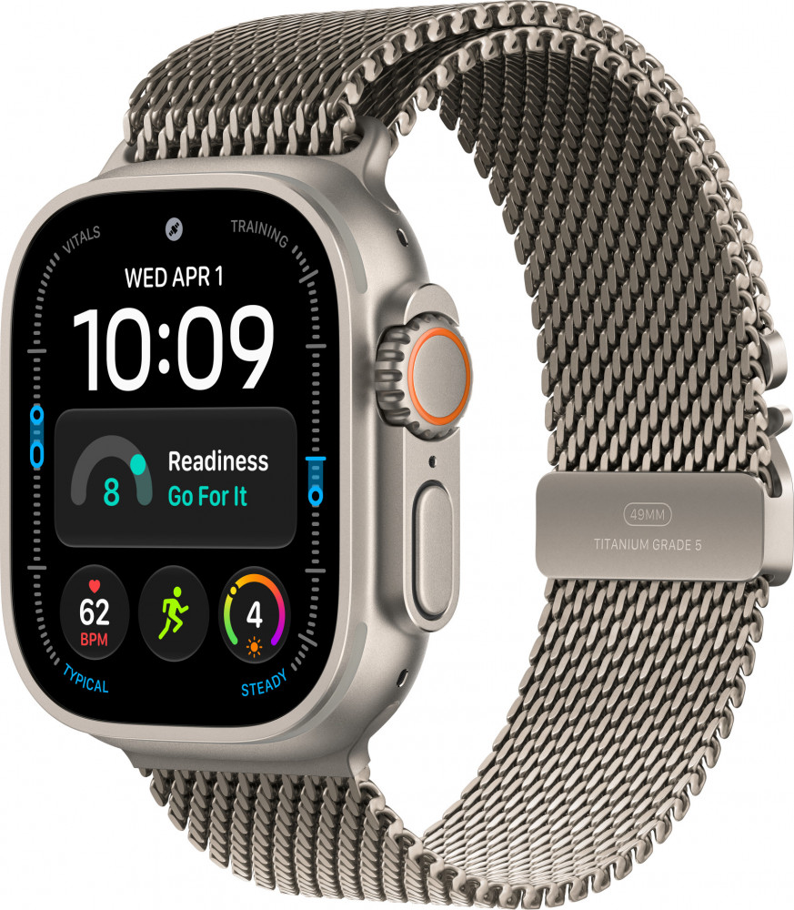 Apple Watch Ultra 4 Natural Titanium Case with Natural Titanium Milanese Loop - Large (MJAA4)