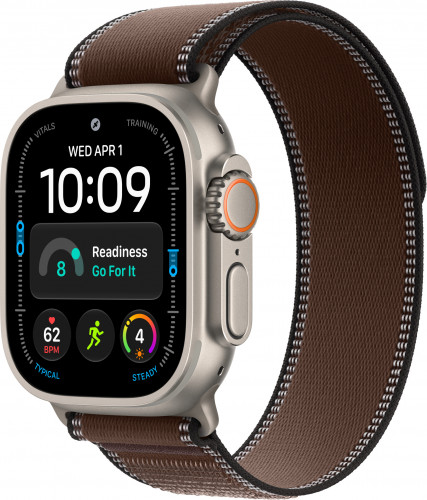 Apple Watch Ultra 4 Natural Titanium Case with Dark Umber Trail Loop - S/M (MJCR4+MK8J4)