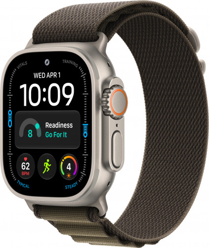 Apple Watch Ultra 4 Natural Titanium Case with Dark Olive Alpine Loop - Medium (MJCR4+MK7A4)