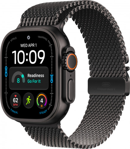 Apple Watch Ultra 4 Black Titanium Case with Black Titanium Milanese Loop - Small (MJAU4)