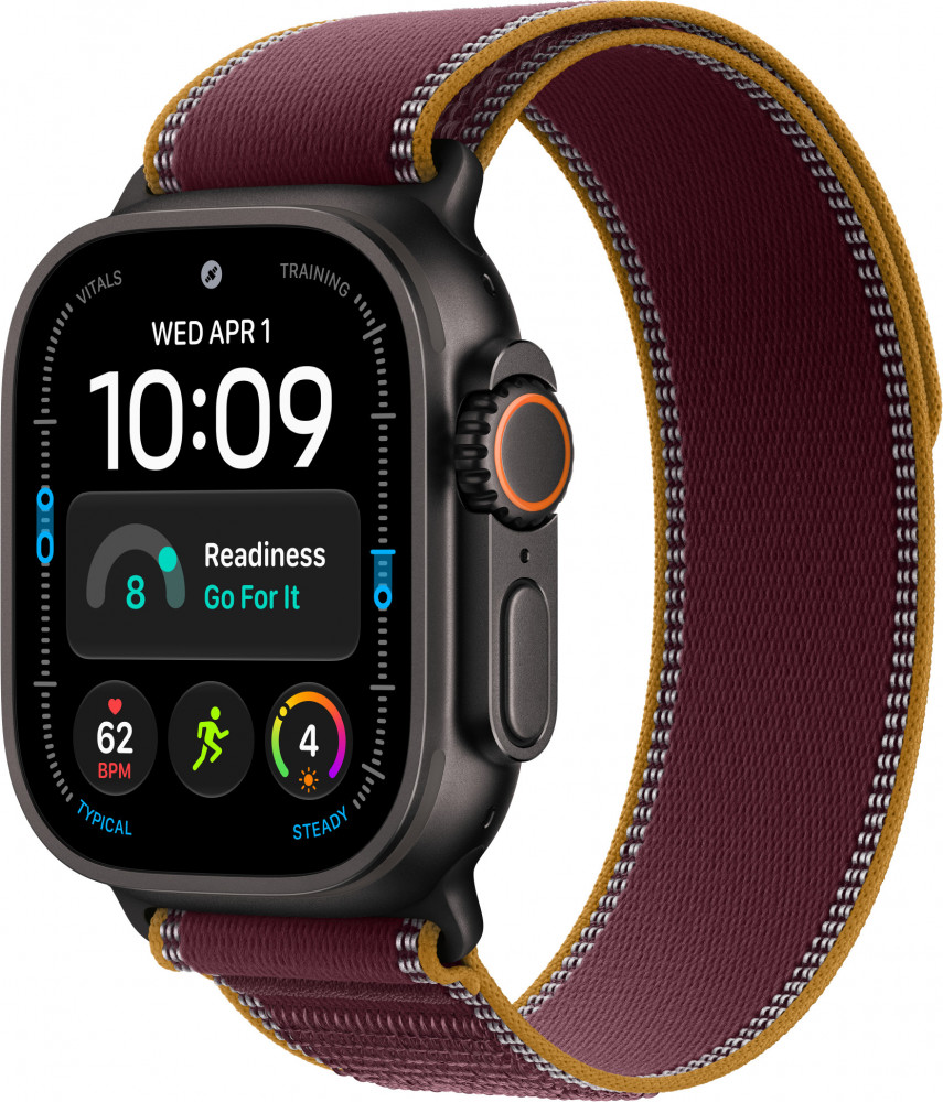 Apple Watch Ultra 4 Black Titanium Case with Burgundy Trail Loop - M/L (MJC44)